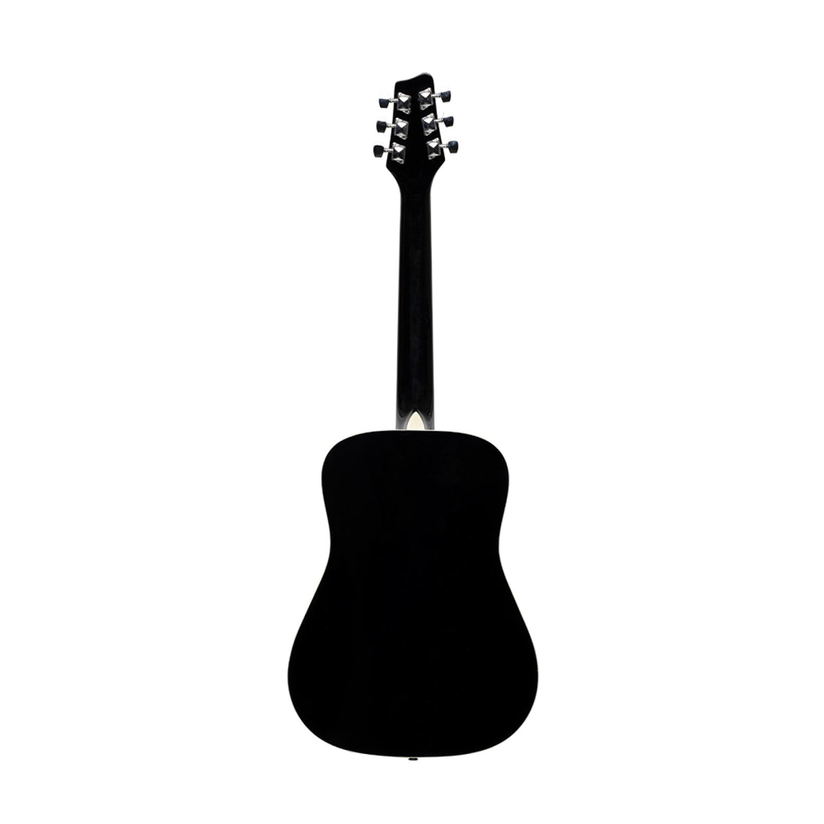 Stagg SA20D 3/4 LH-BK black left-handed dreadnought acoustic guitar, back view with black back and neck