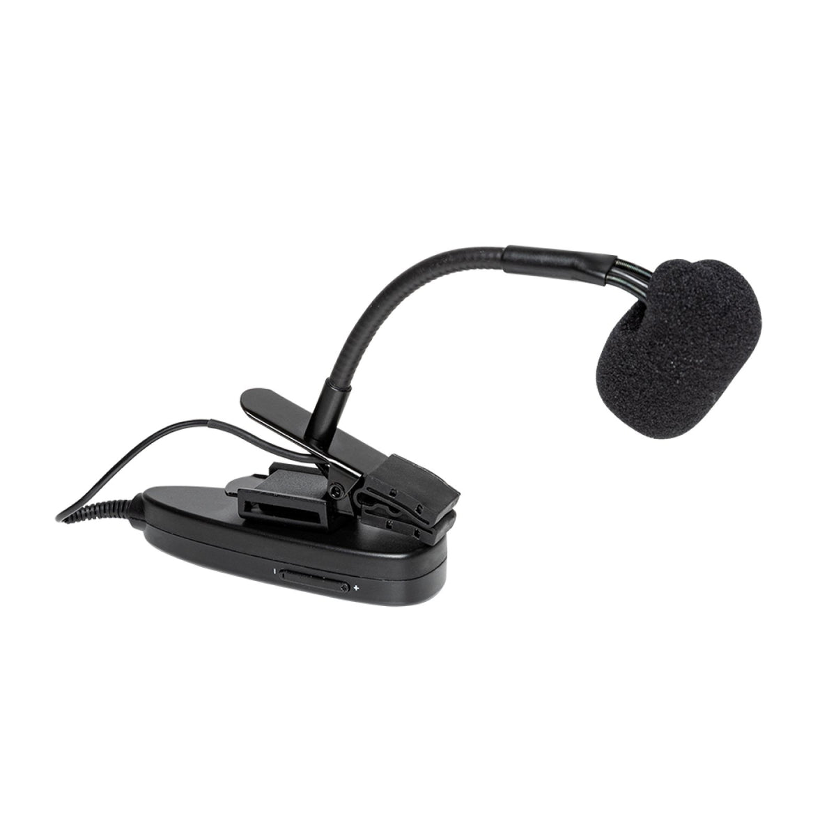 Stagg SUW 12S saxophone microphone with its clip-on transmitter lying flat
