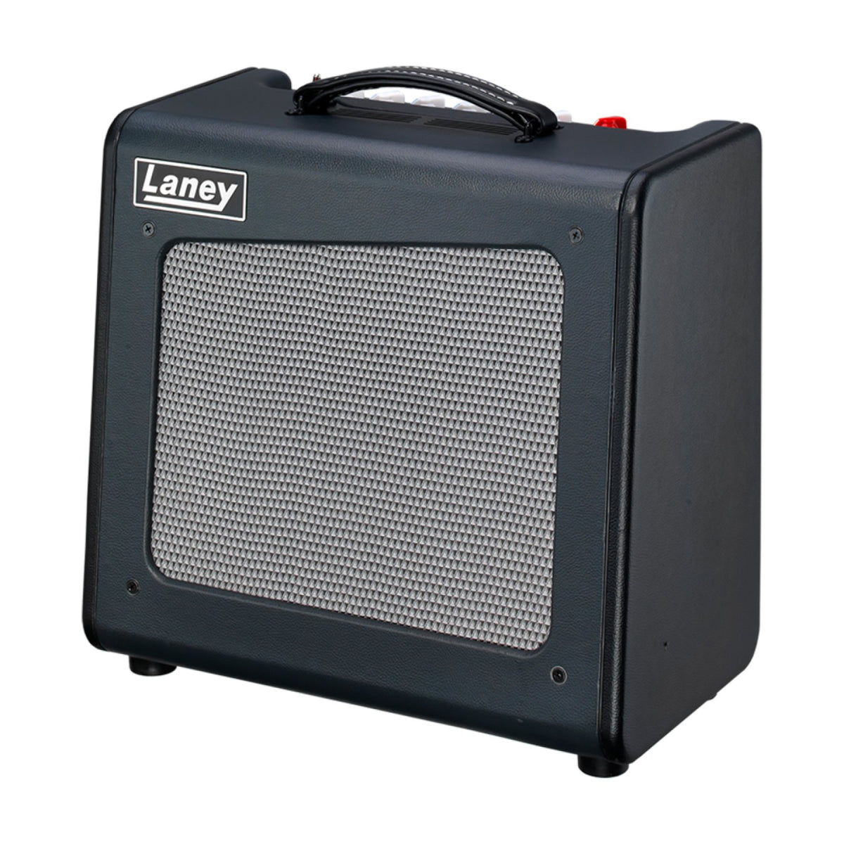 Laney Cub-Super12 15W all-tube guitar combo amp side angled view of the 1x12 combo and carry handle