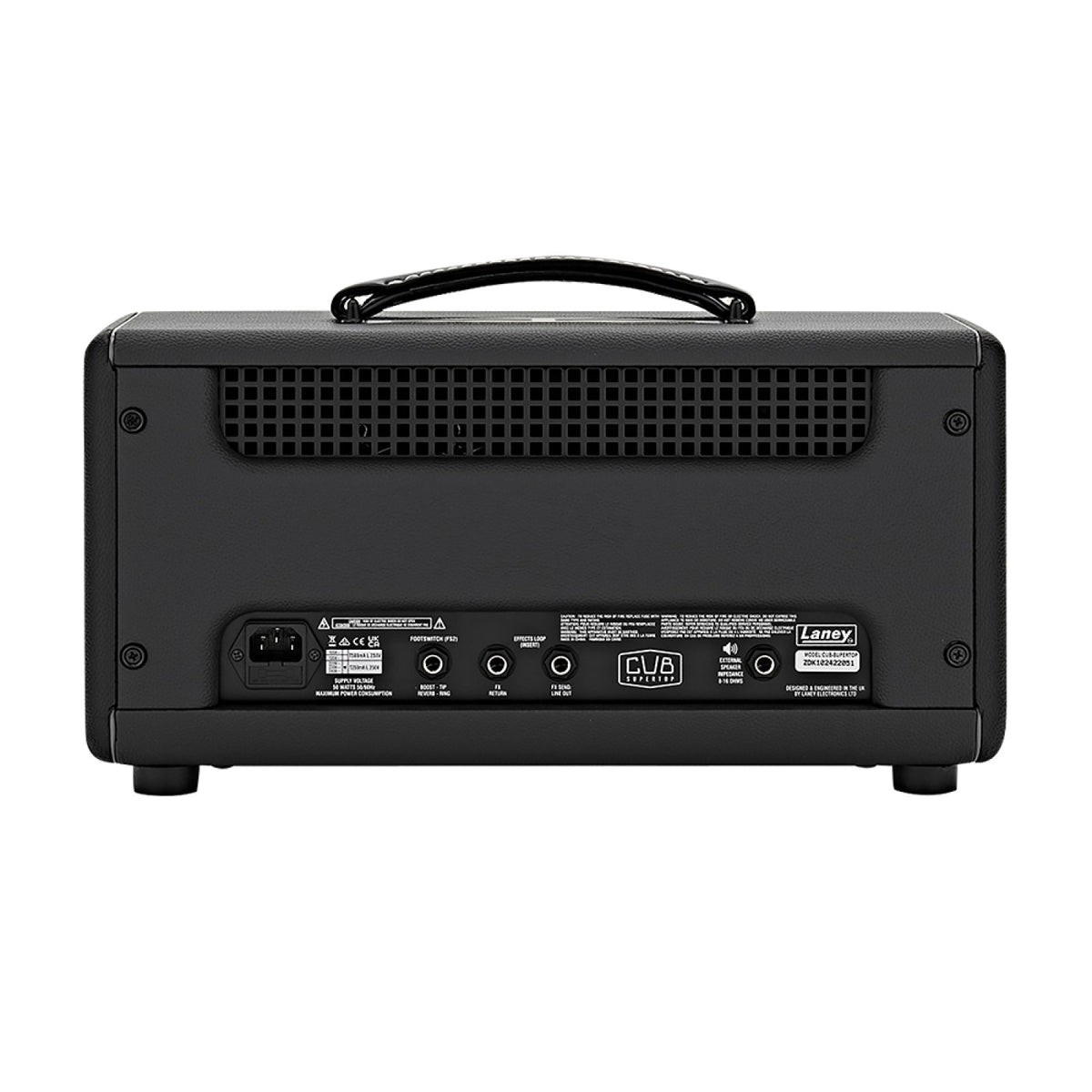 Laney Cub-Supertop 15W all-tube guitar amp head rear view of the Cub-Supertop head