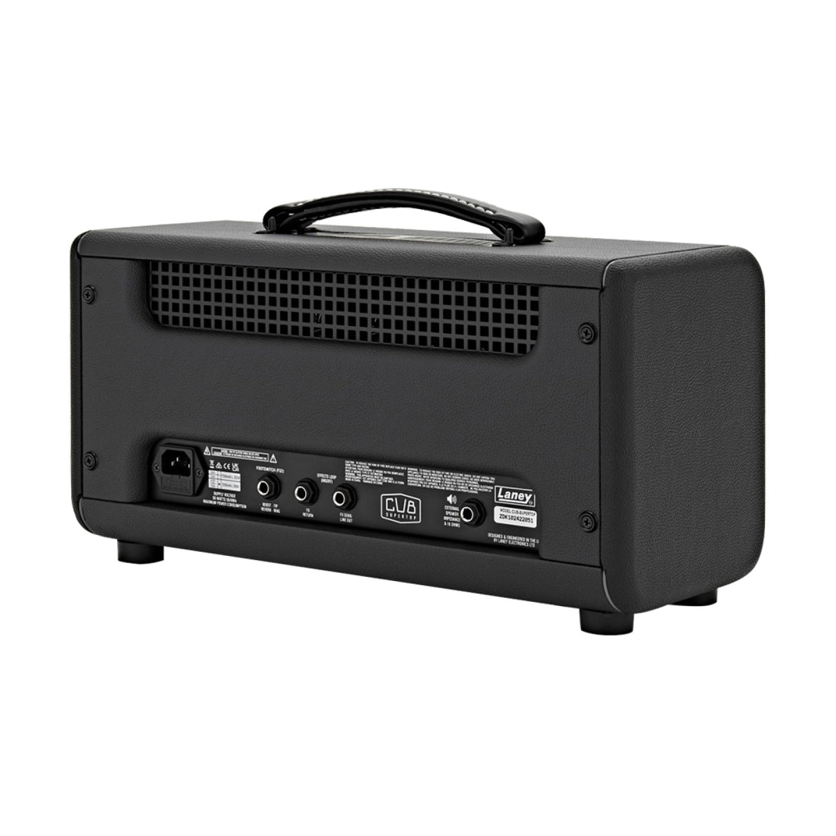 Laney Cub-Supertop 15W all-tube guitar amp head rear three-quarter view showing connections