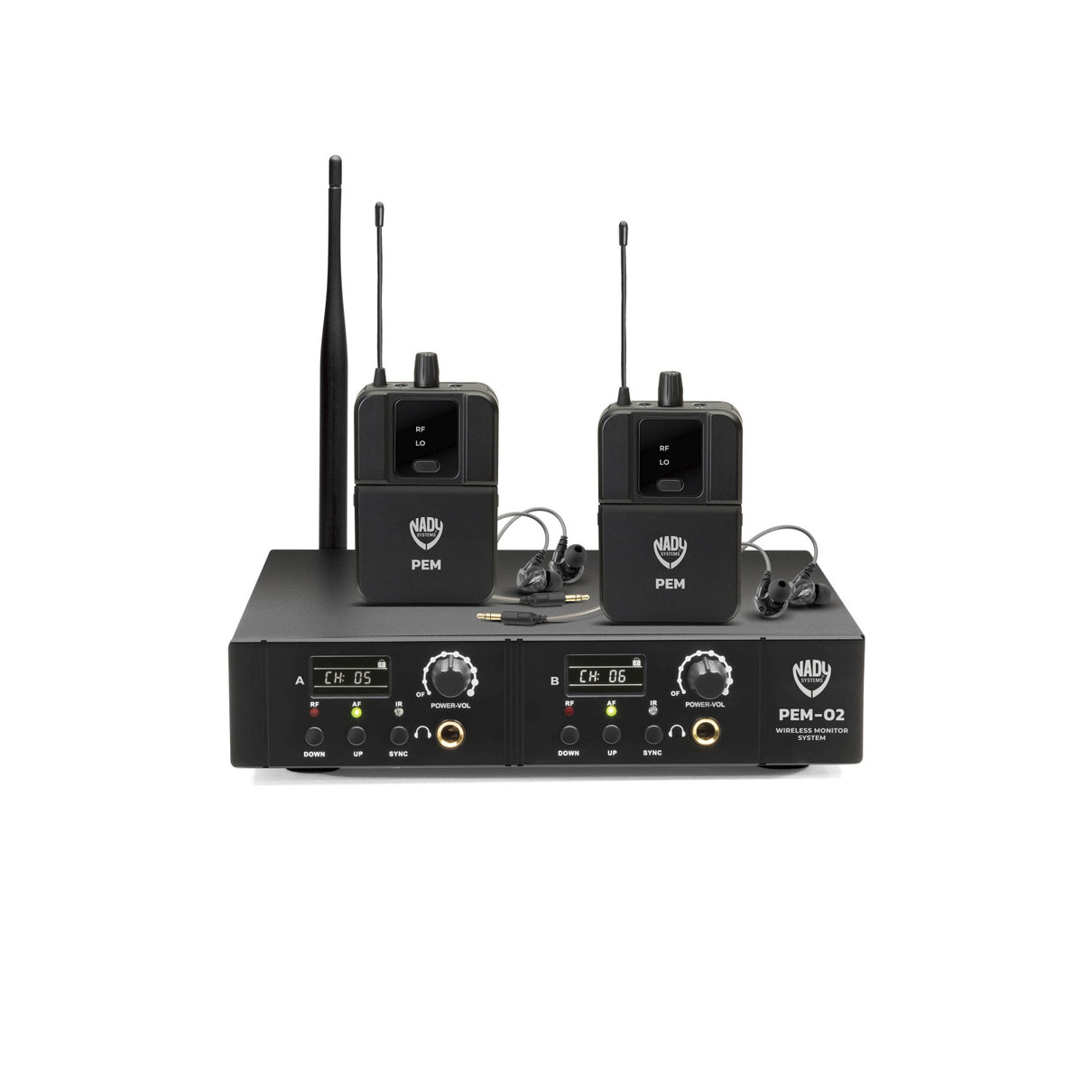 Nady PEM-02 in-ear monitor system with two bodypack receivers and earphones, smaller view