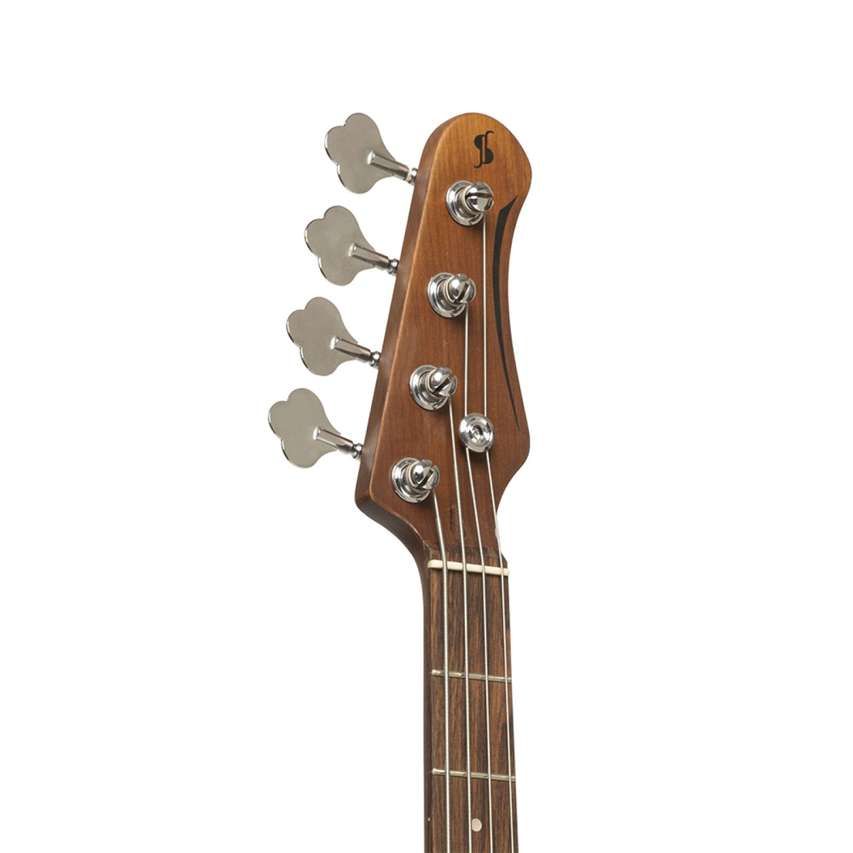 Headstock of the Stagg SBJ-30 4-string bass with nickel machine heads
