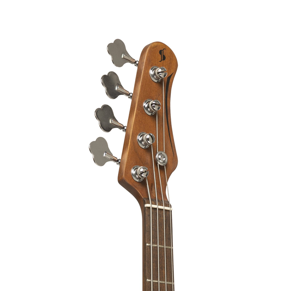 Headstock of the Stagg SBJ-30 4-string bass with nickel machine heads