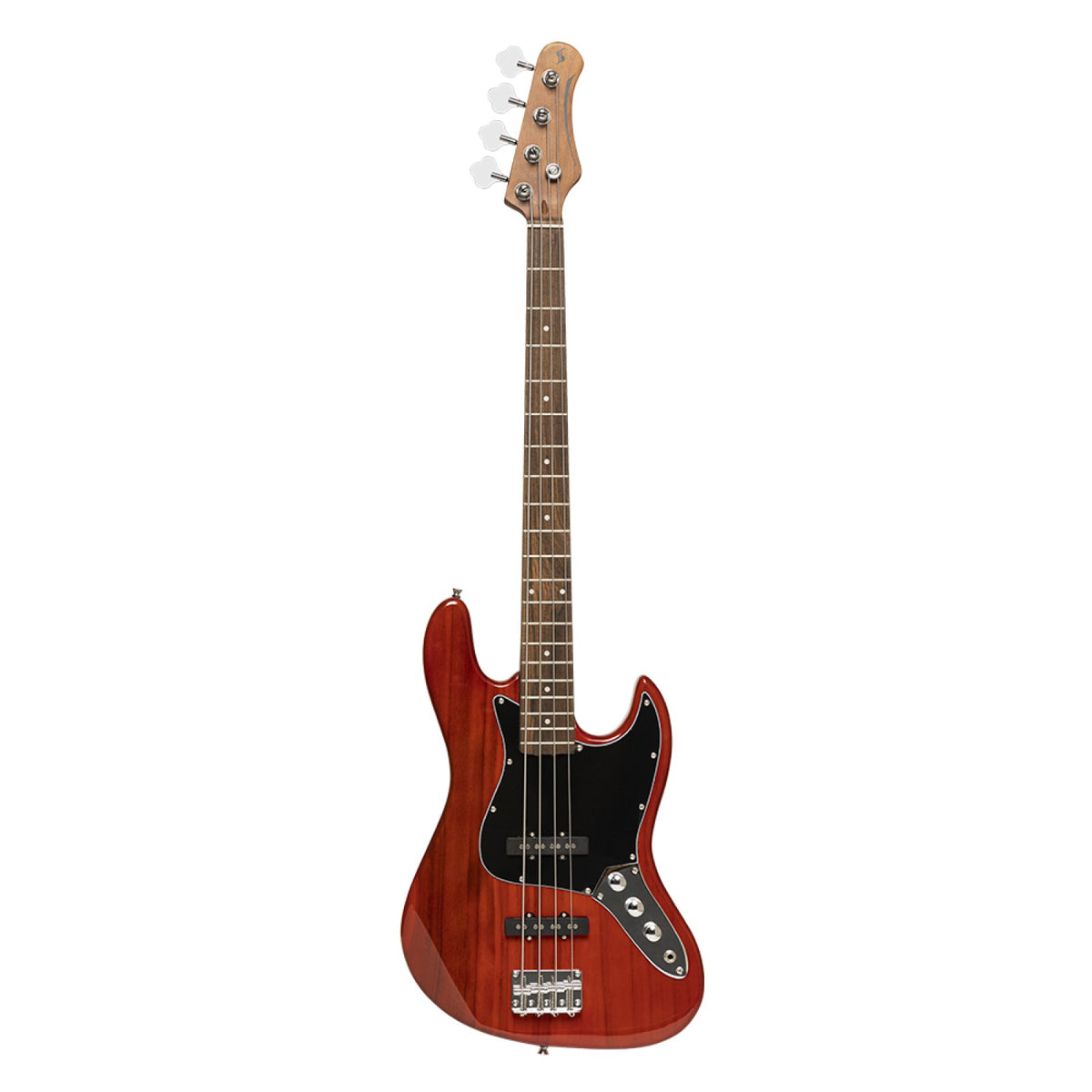 Stagg SBJ-30 electric bass guitar in Fiesta Red, straight-on view