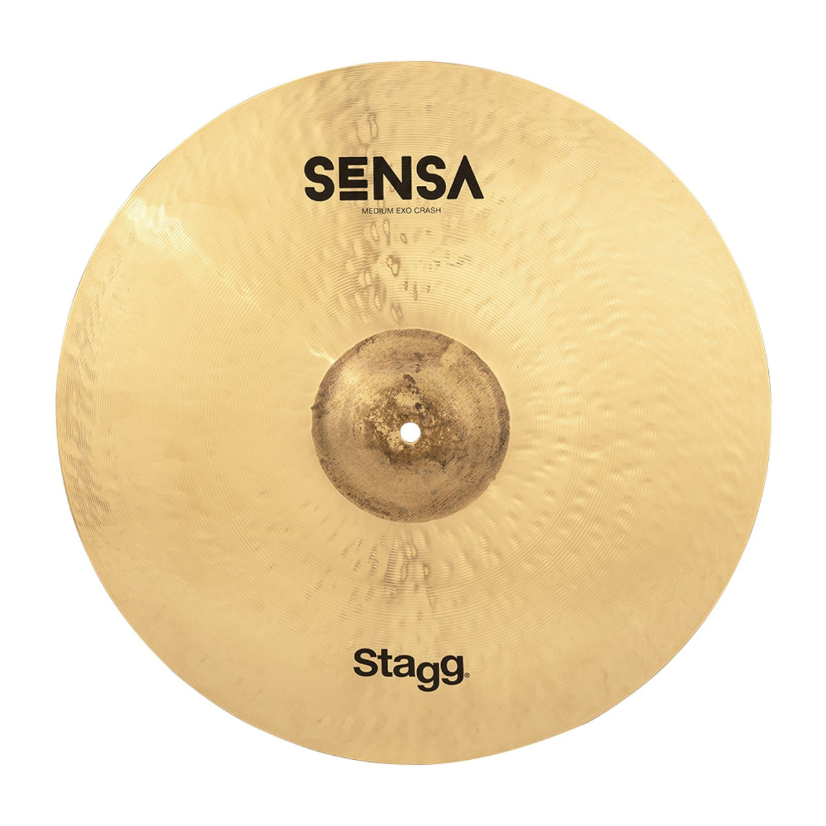 Stagg 18 inch Sensa Exo Crash cymbal top-down view with hammered B20 bronze surface and bell