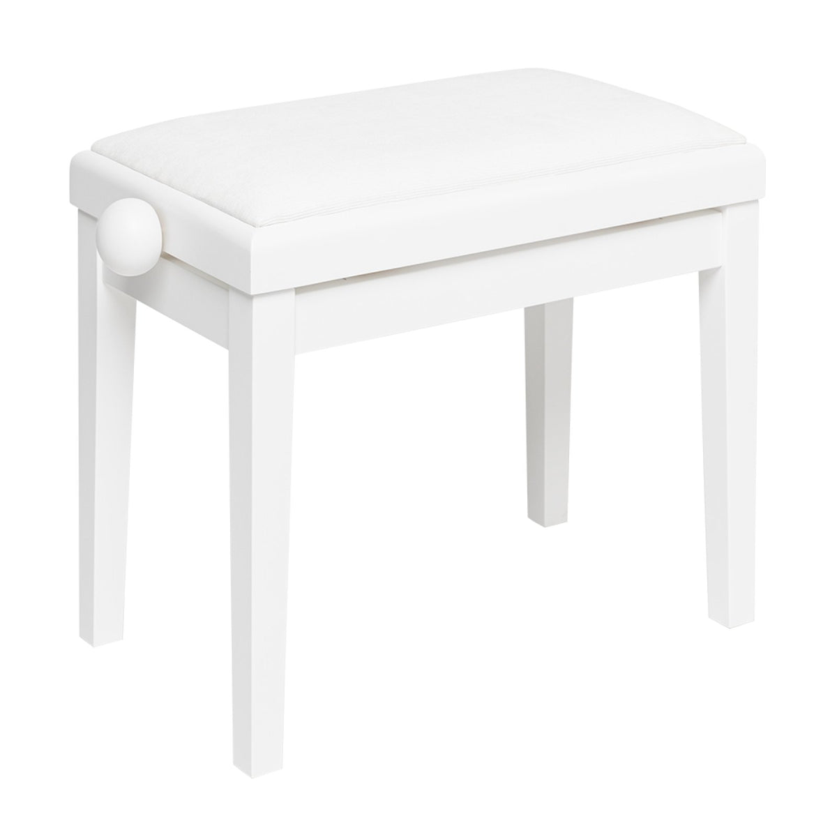 Stagg PB06 matt white adjustable piano bench with white velvet top, front three-quarter view