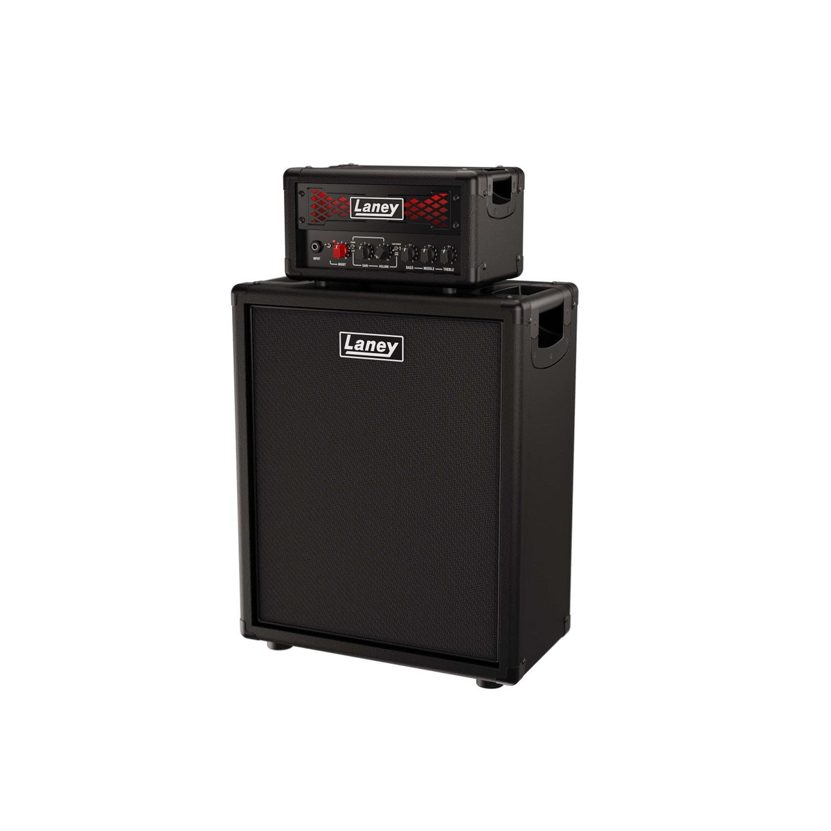 Laney IRF-LEADRIG-112 guitar rig with compact black head on a 1x12 cabinet, front view