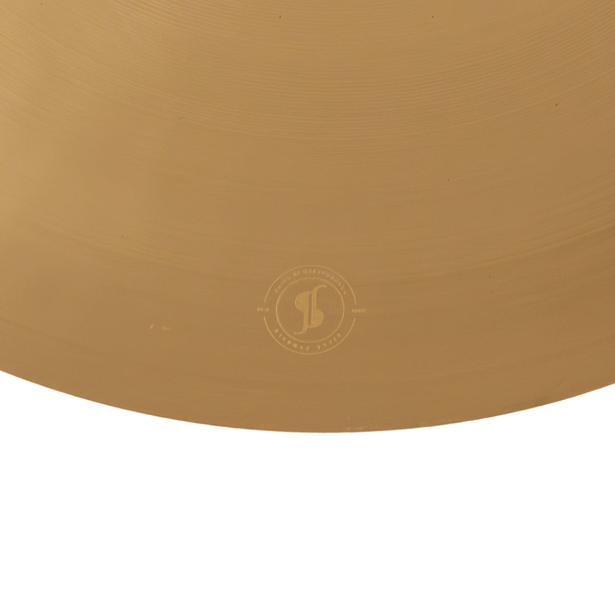 Close-up of the Stagg 17 inch Myra Rock Crash cymbal surface with the embossed Stagg S emblem