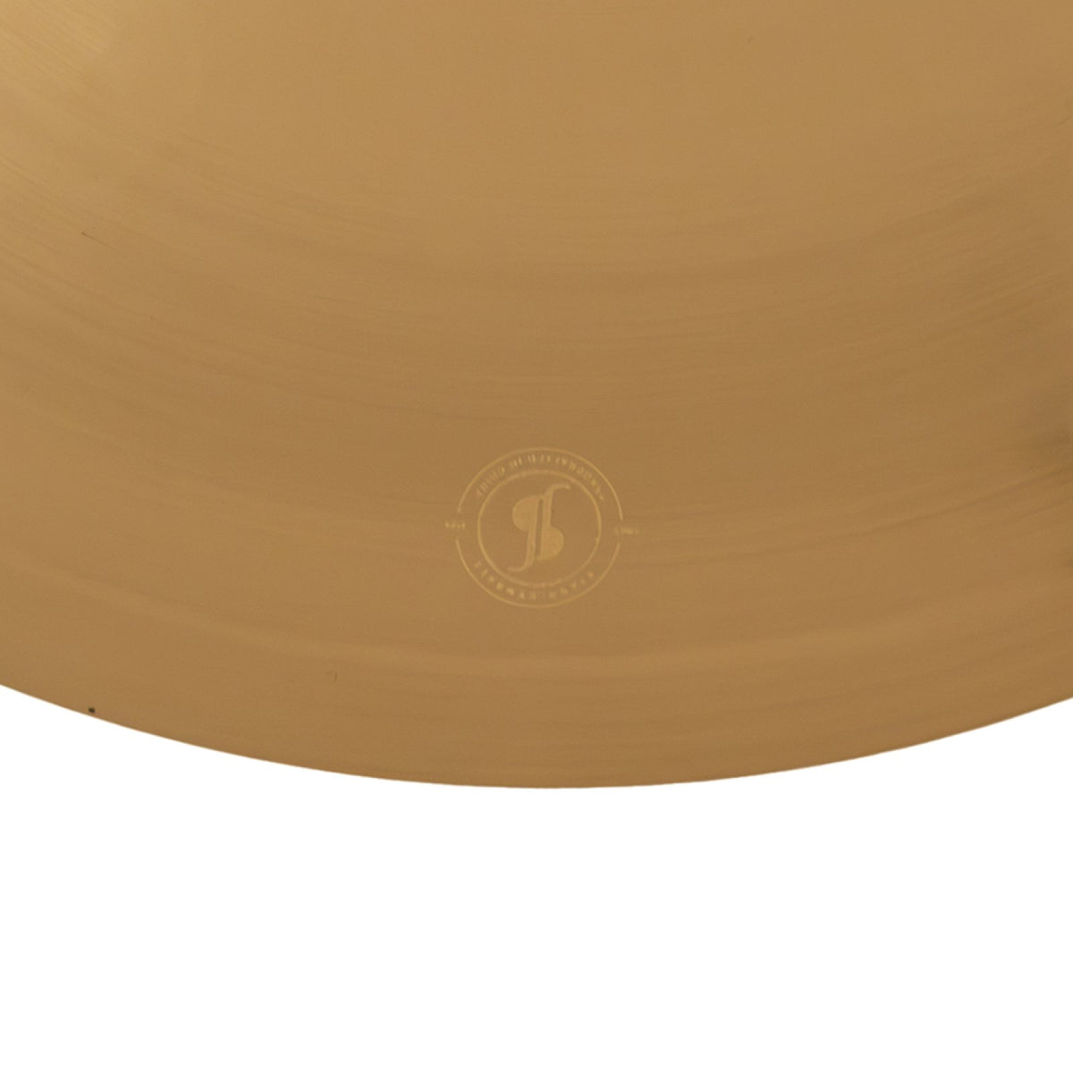 Close-up of the bronze surface and stamped logo on the Stagg MYR-RR21B 21-inch Myra Ride cymbal