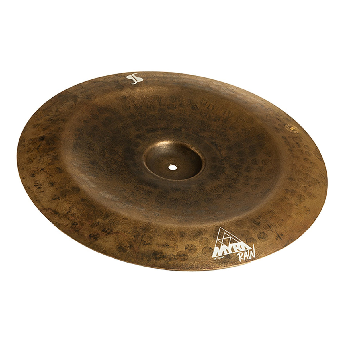 Stagg 18" Myra Raw China Cymbal, angled view showing the upturned edge and Myra Raw logo