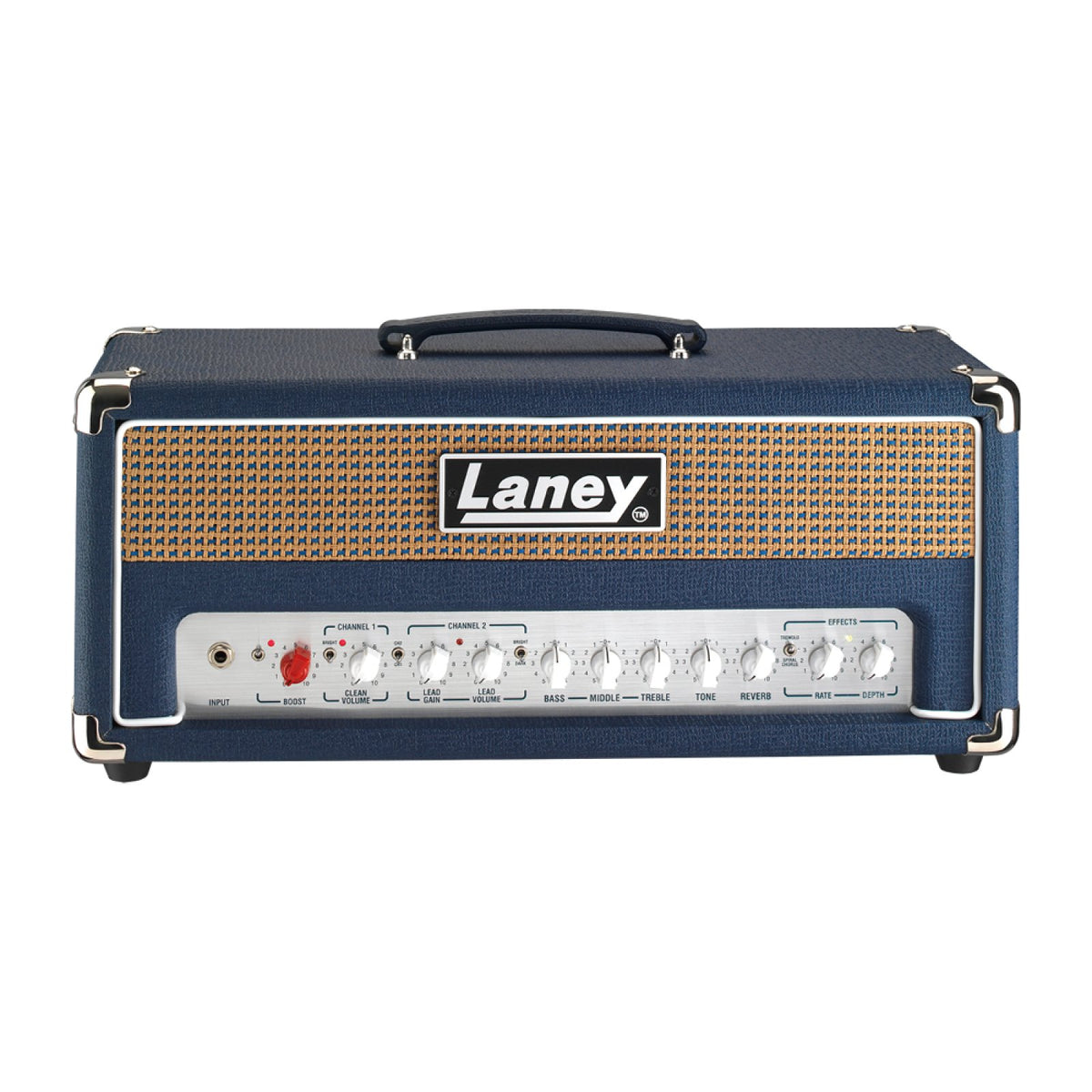 Laney LFSUPER-TOP guitar amplifier head straight-on front view with Laney logo and control panel