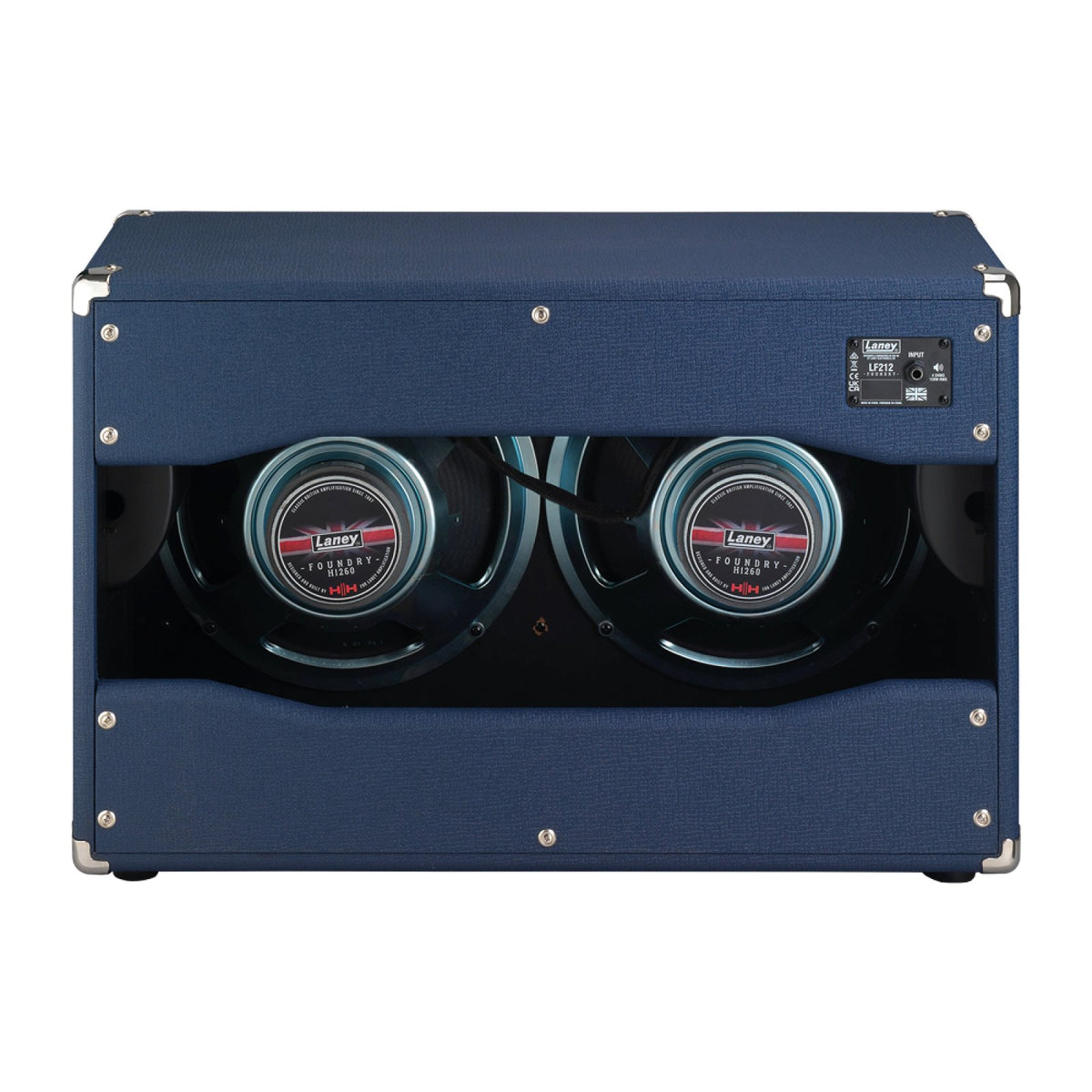 Laney LF-212 2x12 guitar speaker cabinet open back showing the two 12-inch speakers and input panel