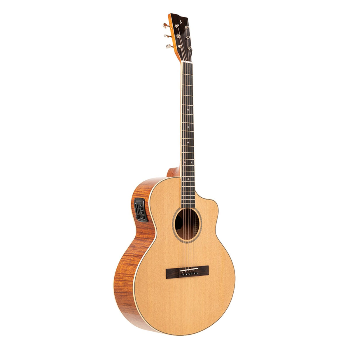 Stagg SA45 OCE-FM Series 45 orchestra cutaway acoustic-electric guitar with spruce top, full front view