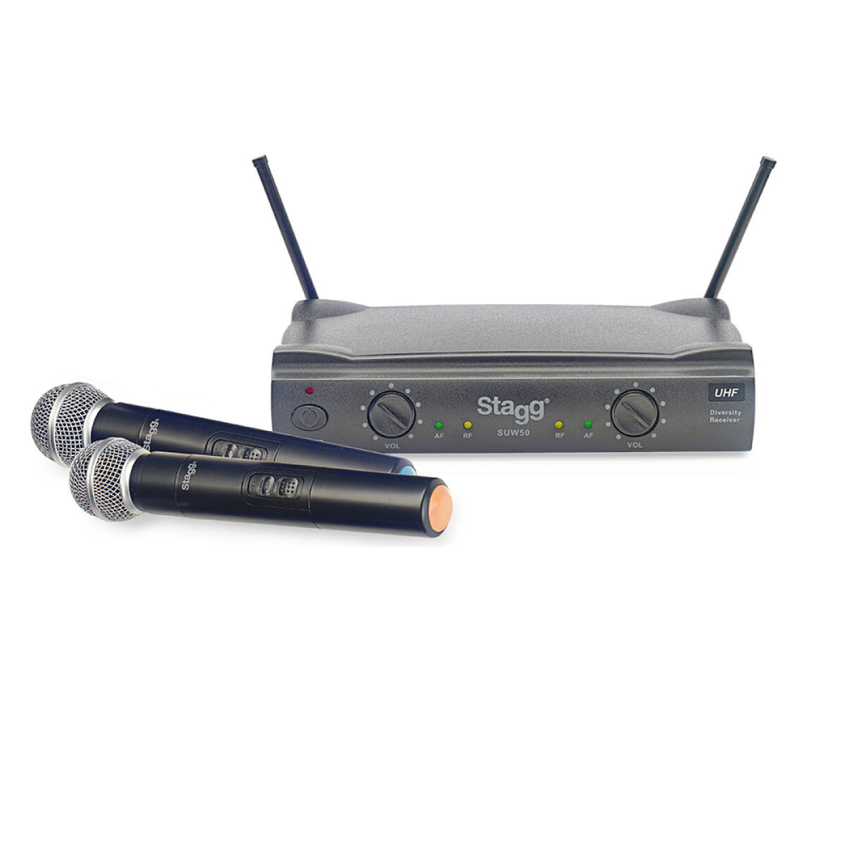 Stagg SUW 50 MM EG US wireless system with two handheld microphones and the 2-channel receiver