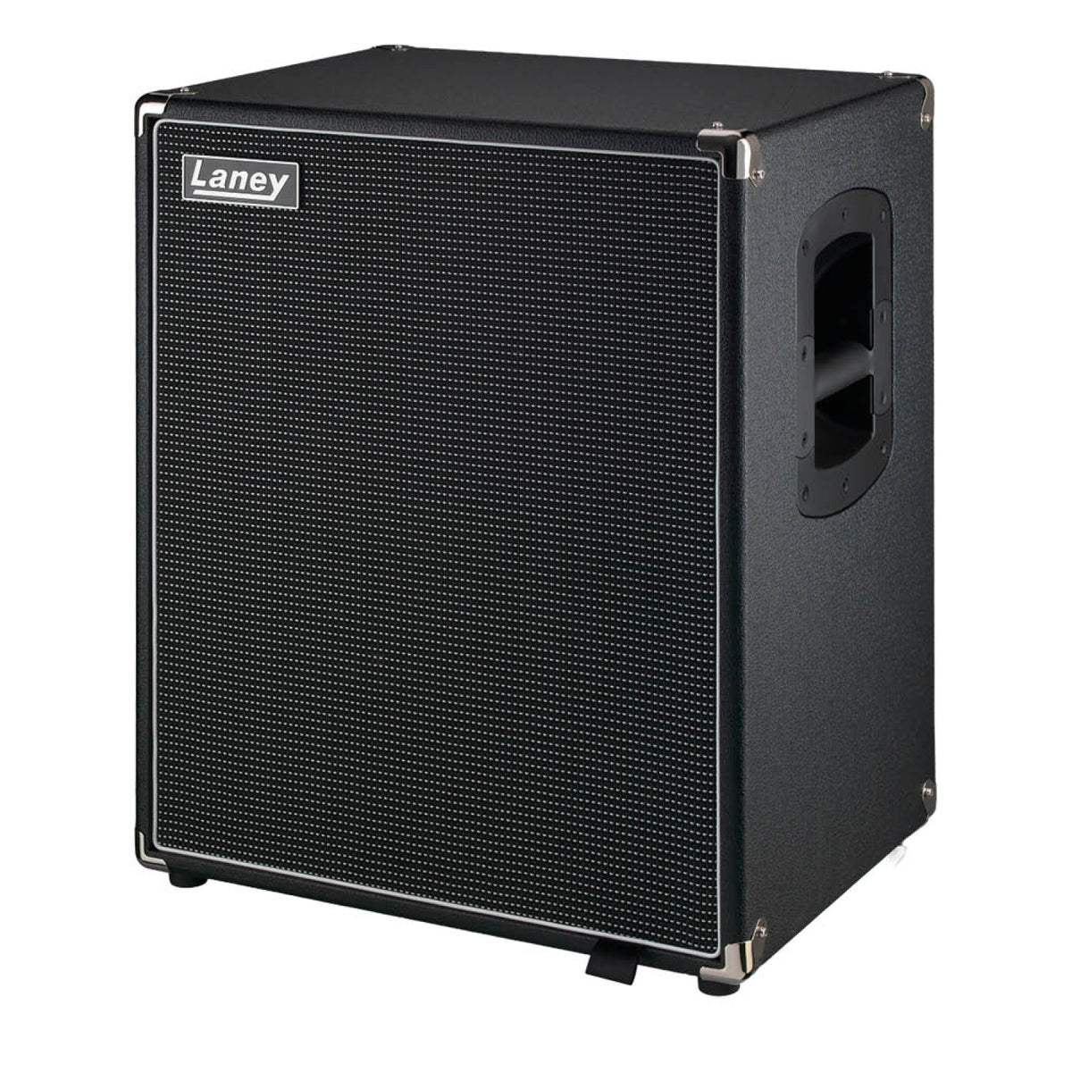 Laney Digbeth DBF210-4 right three-quarter view of the black 2x10 bass cabinet with side handle