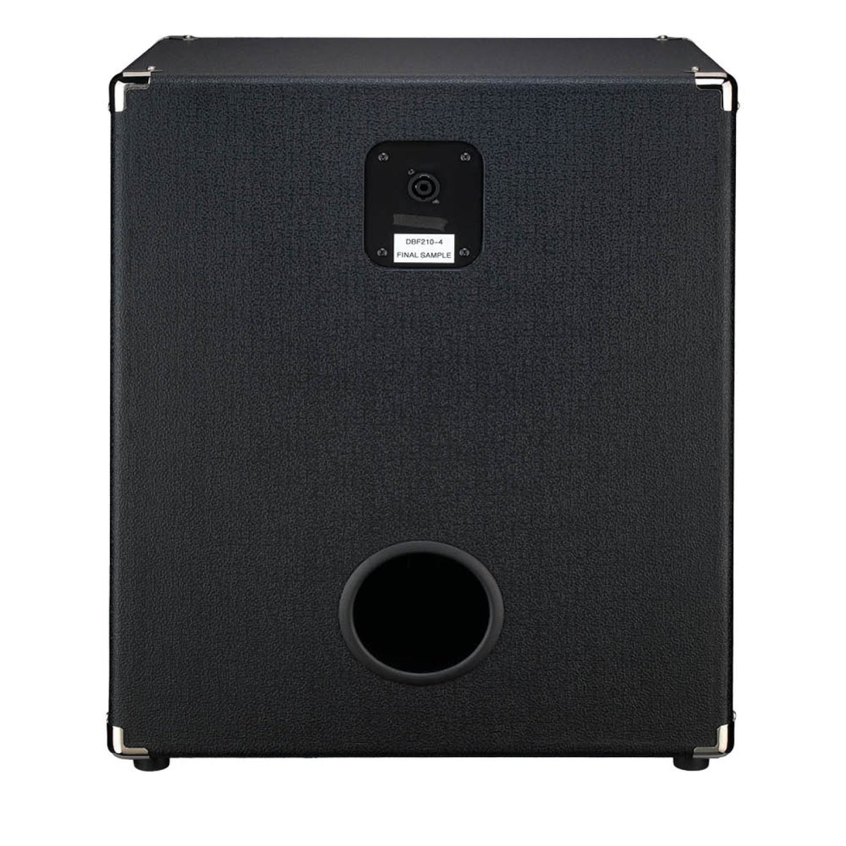 Laney Digbeth DBF210-4 rear view of the black 2x10 bass cabinet showing the input plate and the bass-reflex port