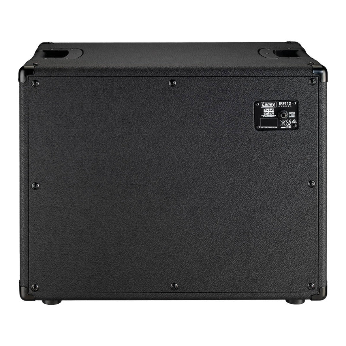 Laney IRF112 1x12 guitar cabinet rear view showing the closed black back panel and rating label