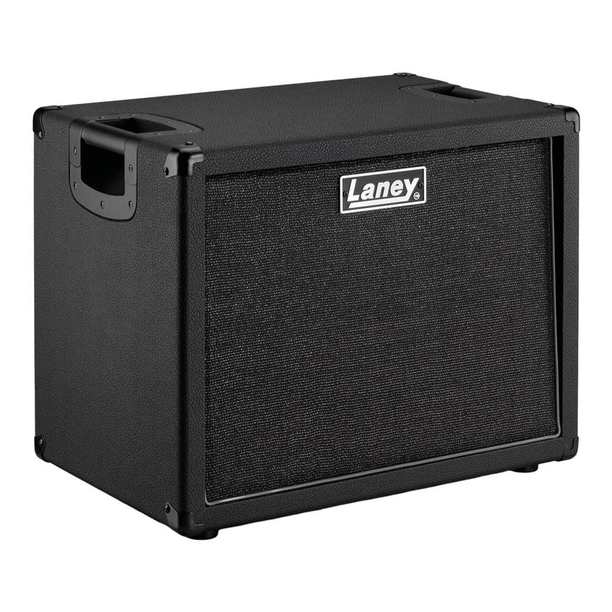 Laney IRF112 1x12 guitar cabinet three-quarter view showing the grille, side handle and metal corners