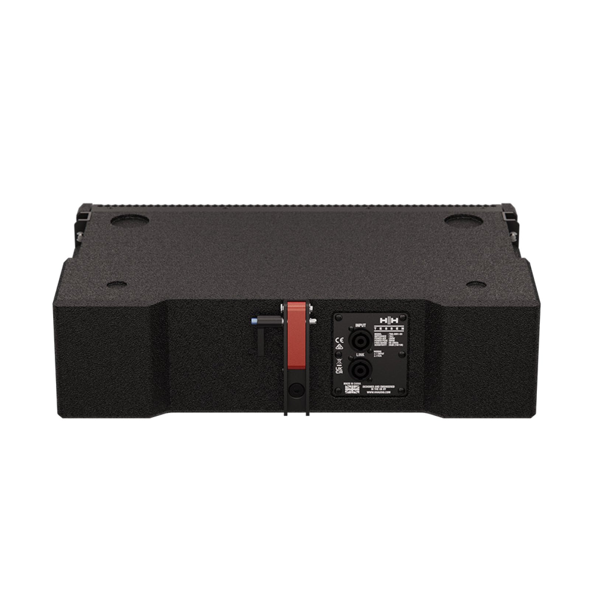 Rear view of the HH Audio TNA-2051-G3 line array speaker showing the connector panel and rigging hardware