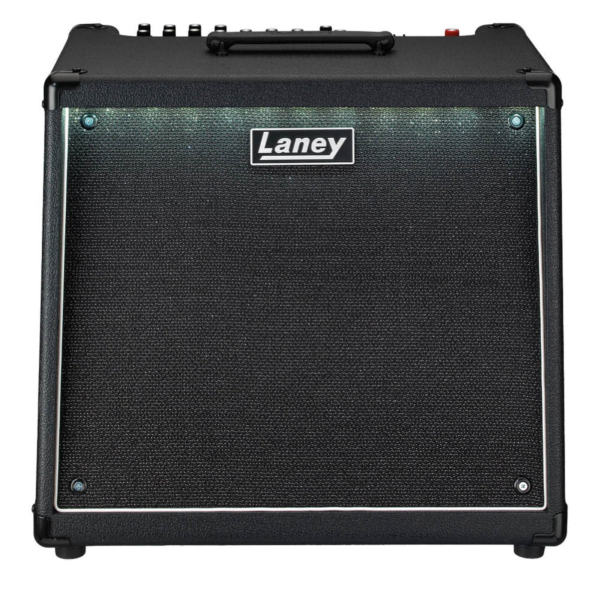 Front view of the Laney AH200 AudioHub combo amp with black vinyl cover, steel corners and illuminated grille border