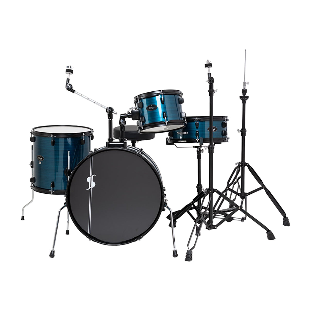 Stagg ATOM-420-CB Cobalt drum set, complete 4-piece drum set with hardware