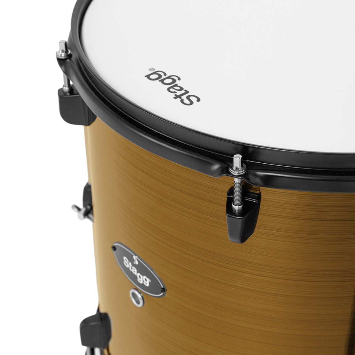 Stagg ATOM-420-BZ Bronze drum set, 14" x 5.5" wooden snare drum on its stand