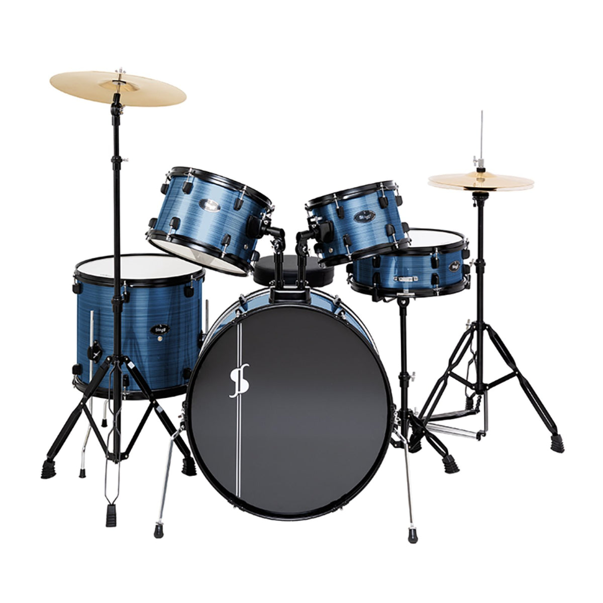 Stagg ATOM-522-CB Cobalt drum set, complete 5-piece drum set with crash and hi-hat cymbals