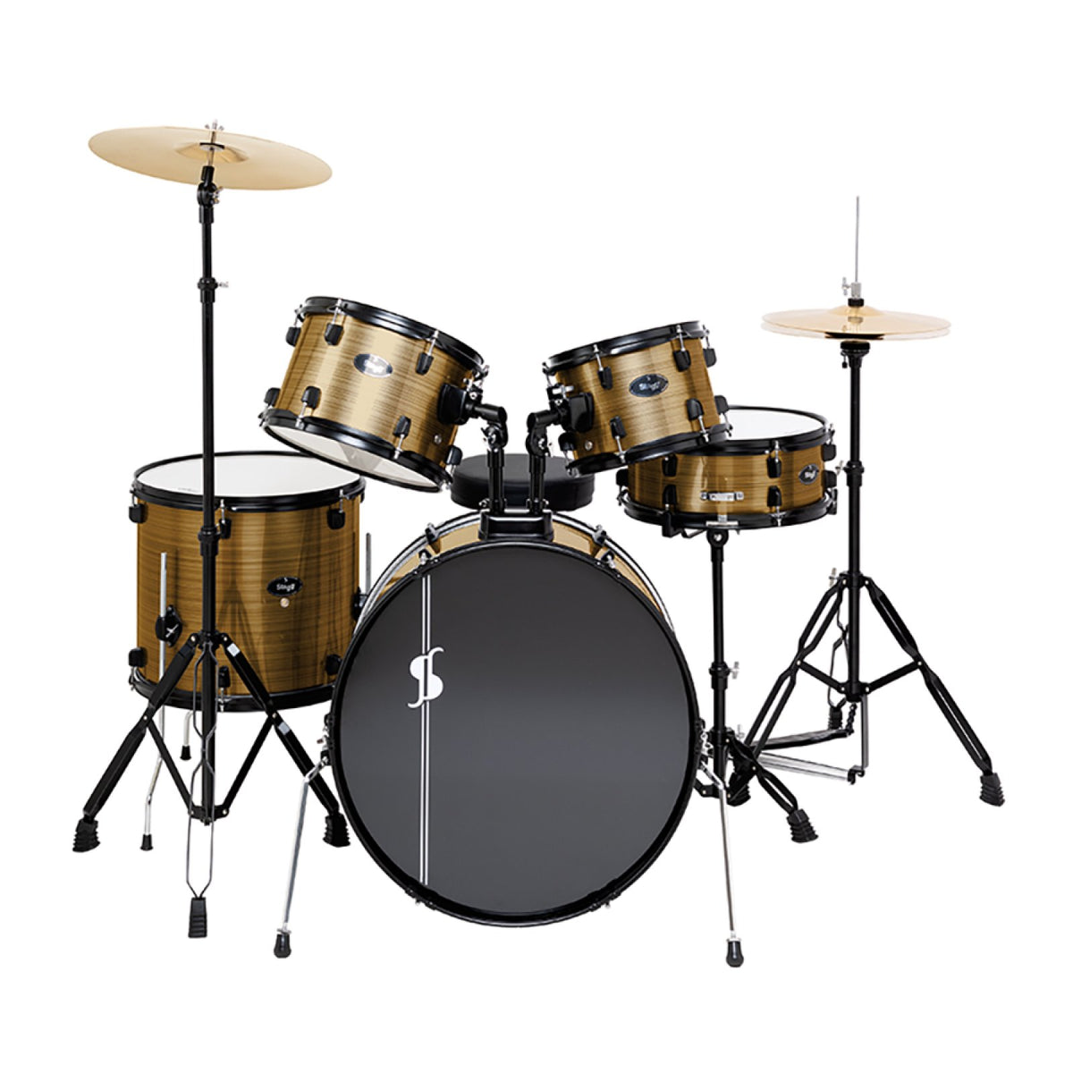 Stagg ATOM-522-BZ Bronze drum set, complete 5-piece drum set with crash and hi-hat cymbals