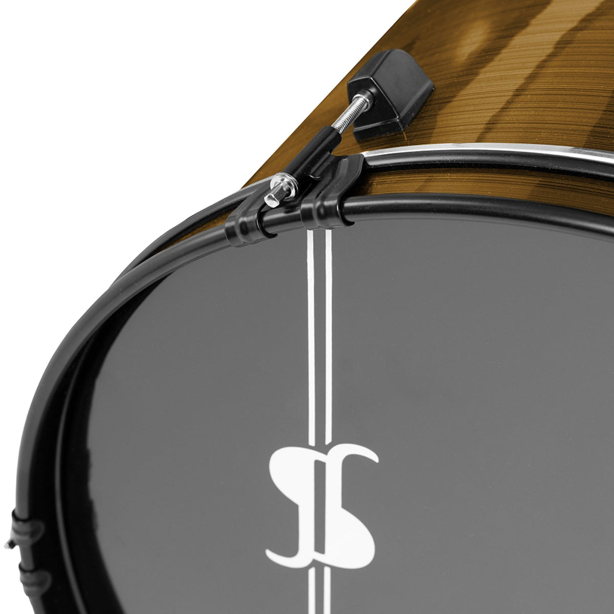 Stagg ATOM-522-BZ Bronze drum set, 22" bass drum front head with Stagg logo and rim