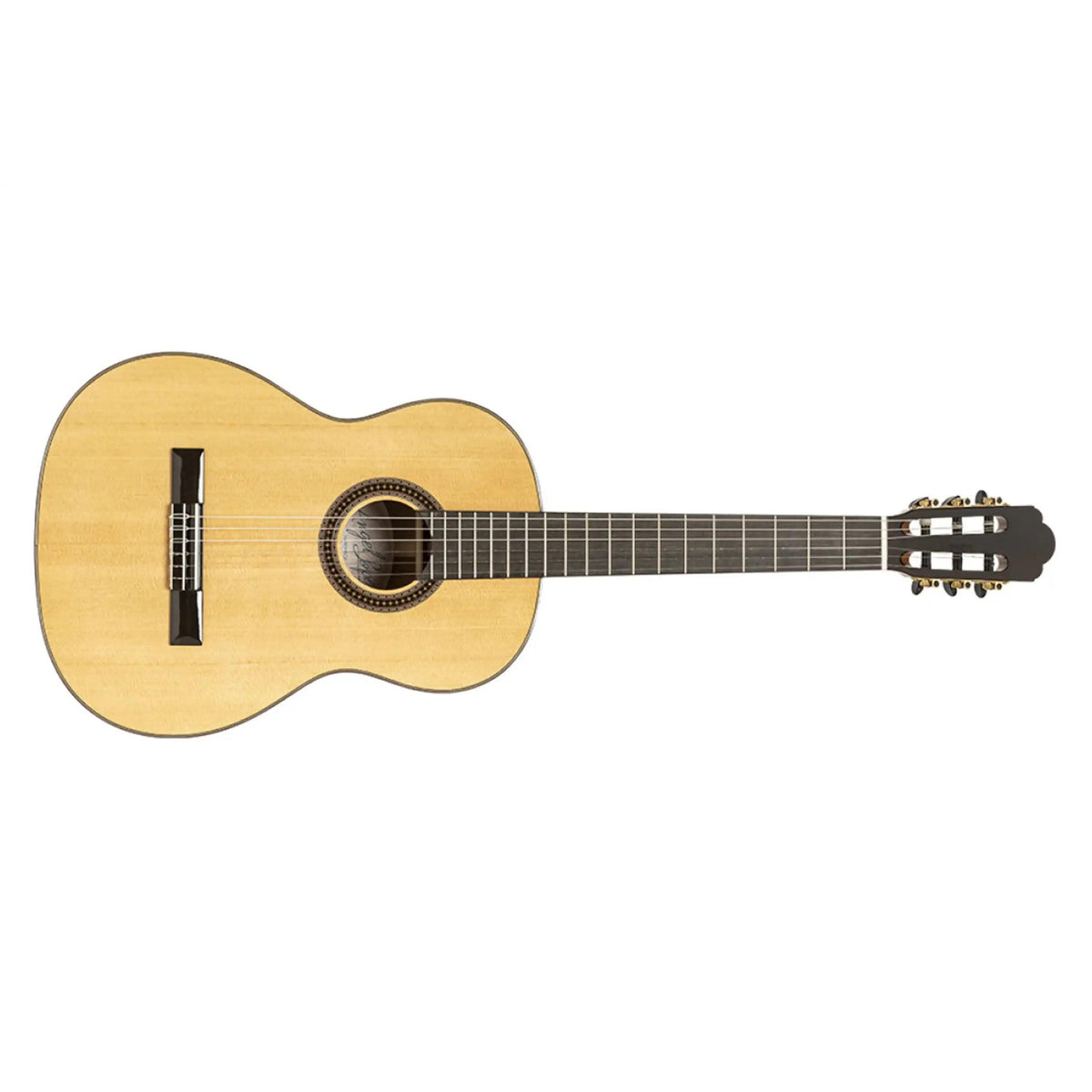 Tinto-SL solid spruce top and lacewood classical guitar, full front view
