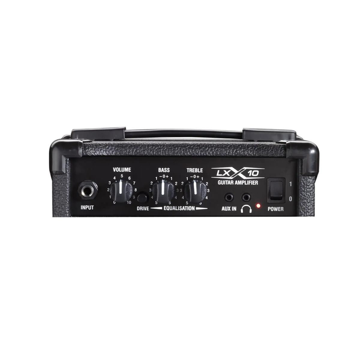 Laney LX10 black combo amp, close view of the control panel