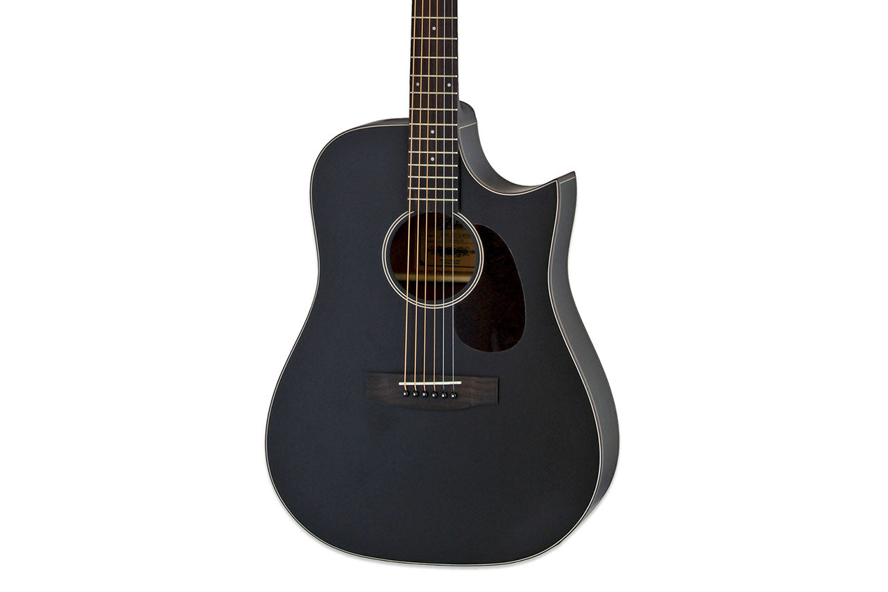 Aria Matte Black Acoustic Electric Dreadnought Guitar