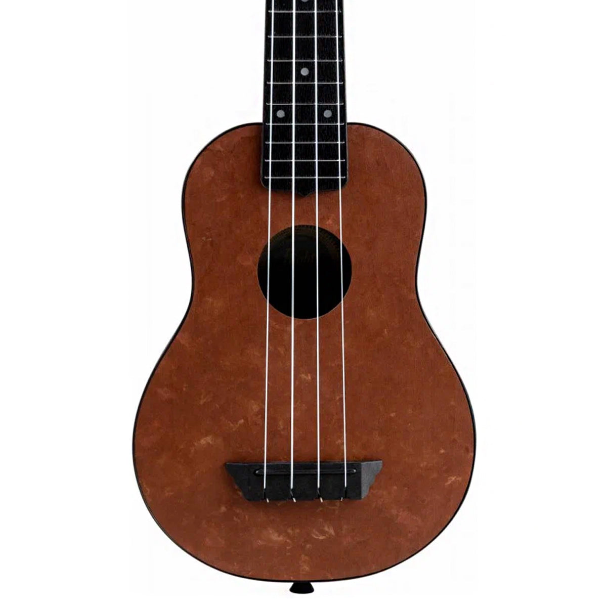 The Flight TUS-65 Copper body close-up highlights the copper top, ABS bridge, and Aquila Nylgut strings.