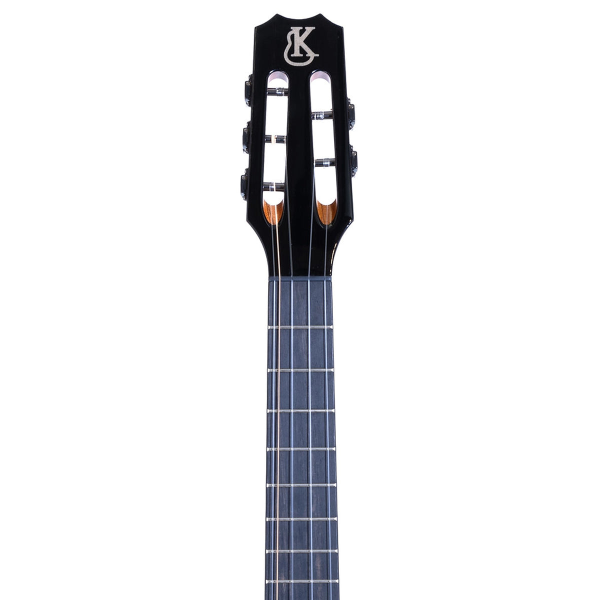 Kanile'a Willie K Premium koa 5-string super tenor ukulele, slotted headstock front with Kanile'a logo