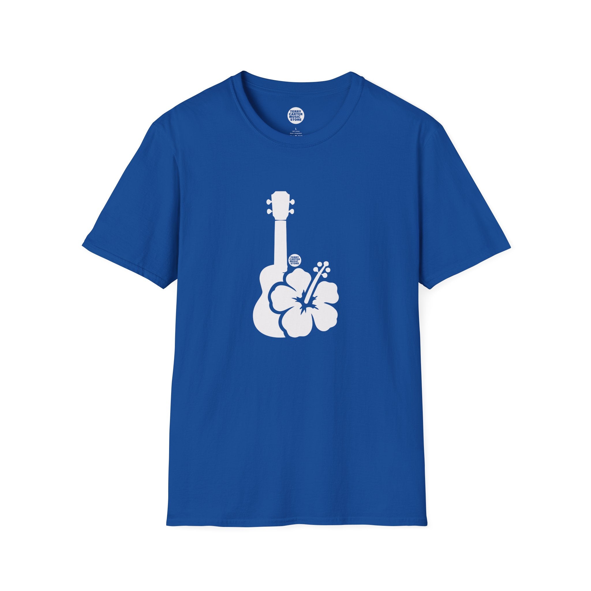 Ukulele Musician T-Shirt with Hibiscus - White Logo