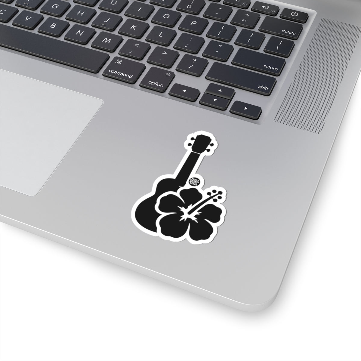 Hawaiian Ukulele Hibiscus Sticker - Black Kiss-Cut Decal
