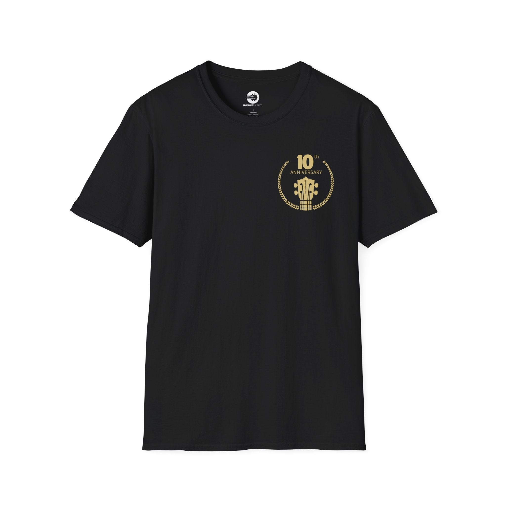 Uke Like The Pros 10th Anniversary T-Shirt — Gold Logo