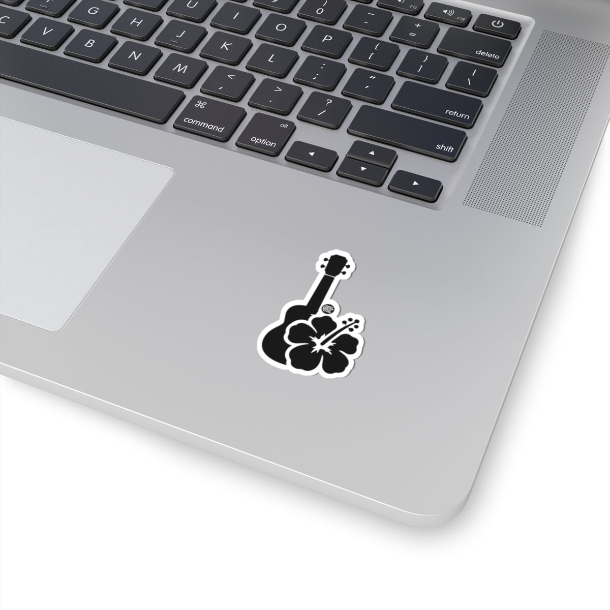 Hawaiian Ukulele Hibiscus Sticker - Black Kiss-Cut Decal