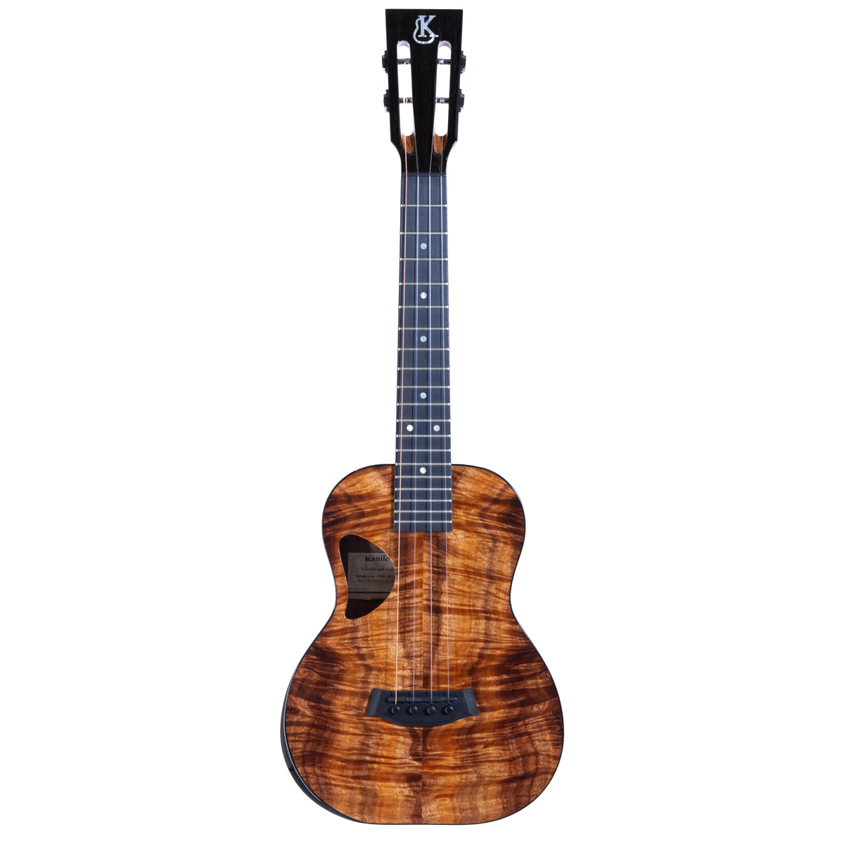 Kanile'a DK-T Pro tenor ukulele serial 30299, full front view with headstock and gloss koa body