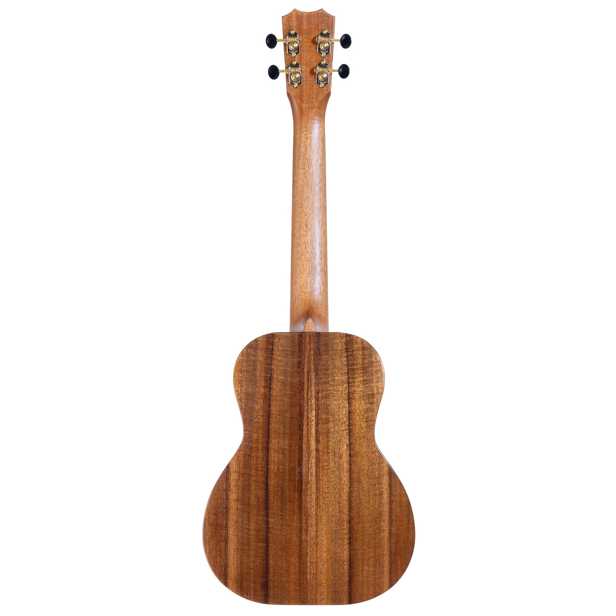 Full back view of Kanile'a KPA-T Deluxe tenor ukulele serial 30307 with koa back, mahogany neck and gold open gear tuners