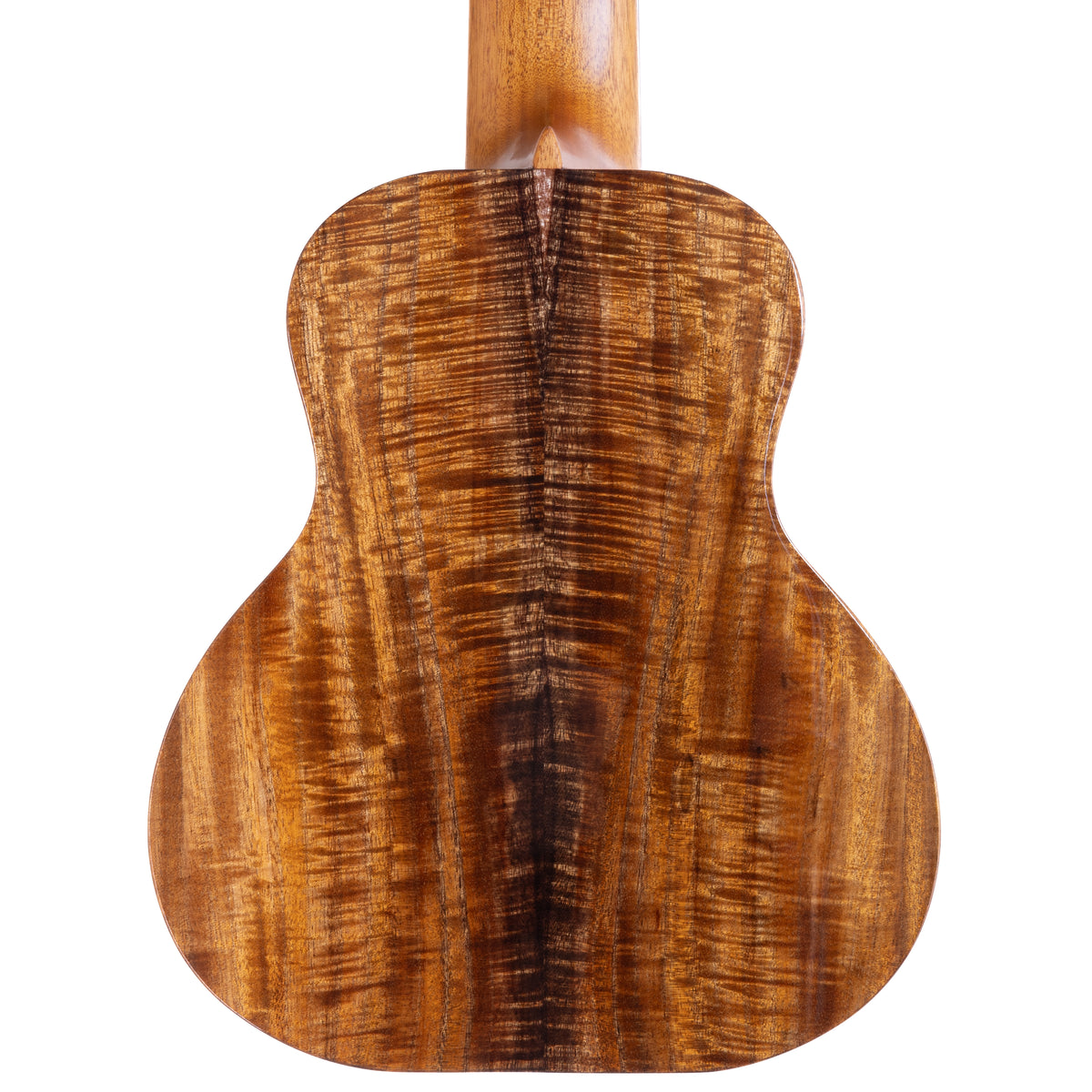 Back of Kanile'a K-1 GL6 Pro guitarlele serial 30199 showing the koa back and mahogany neck heel