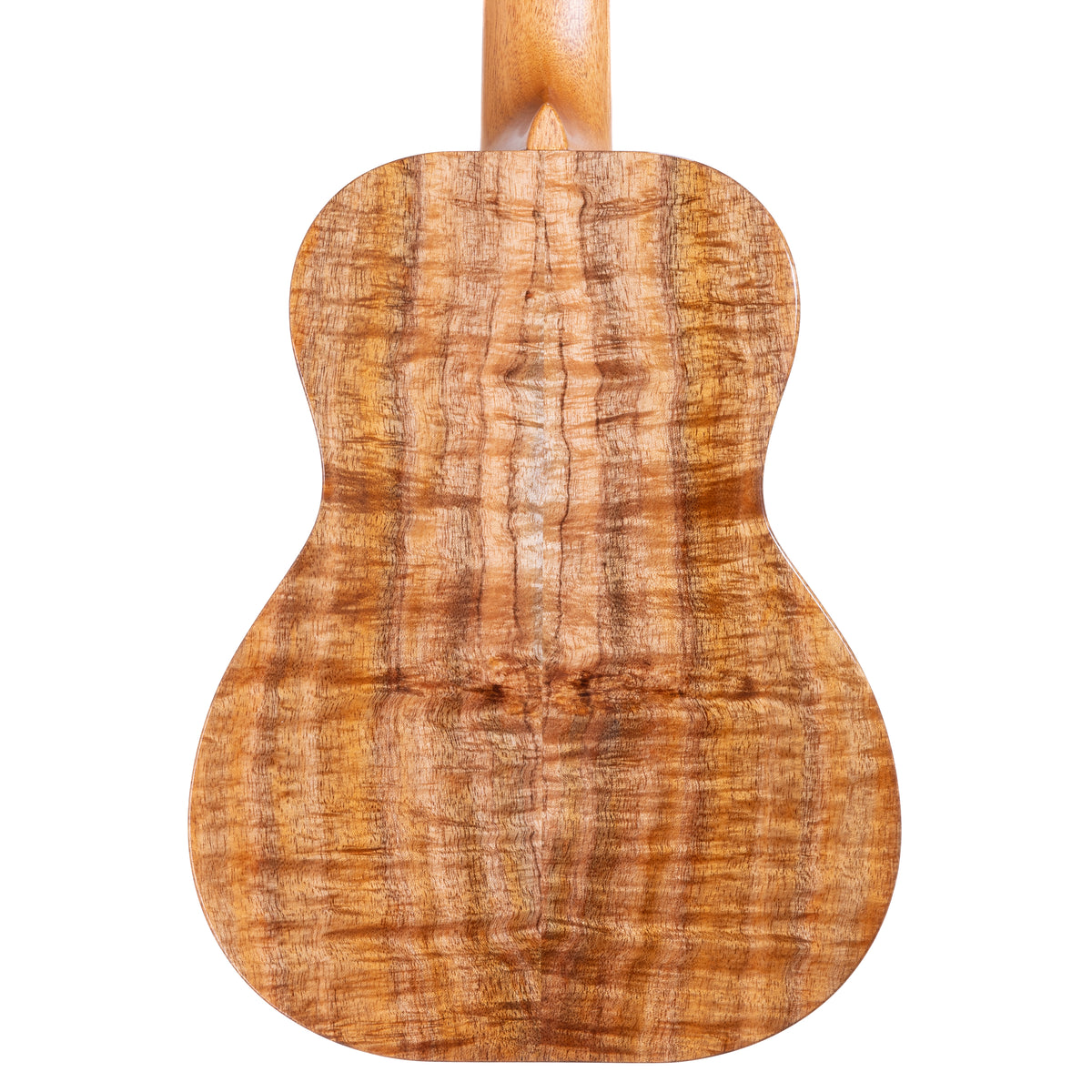 Back of Kanile'a K-1 Pro tenor ukulele serial 30294 showing the koa back and mahogany neck heel