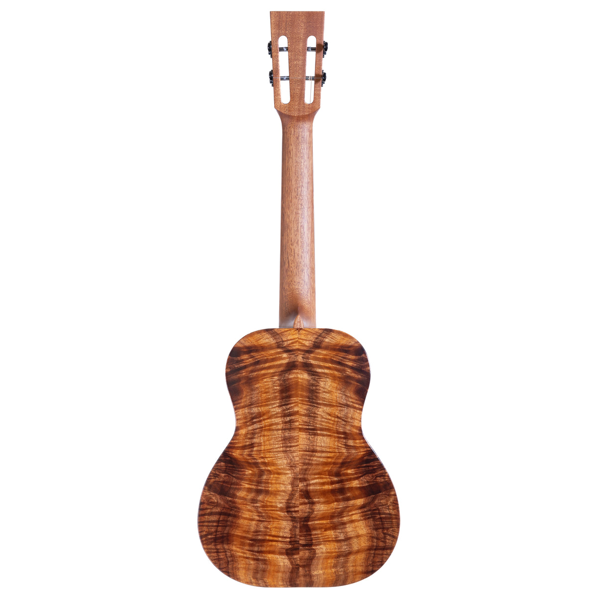 Full back view of Kanile'a DK-T Pro tenor ukulele serial 30299 with koa back, mahogany neck and tuners