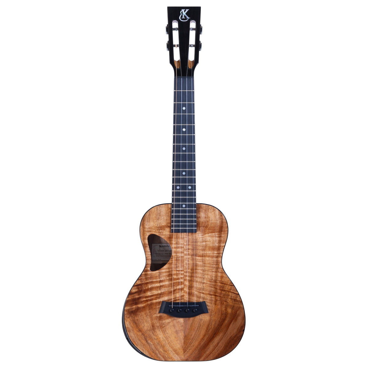 Kanile'a DK-T Pro tenor ukulele serial 30180, full front view with headstock and gloss koa body