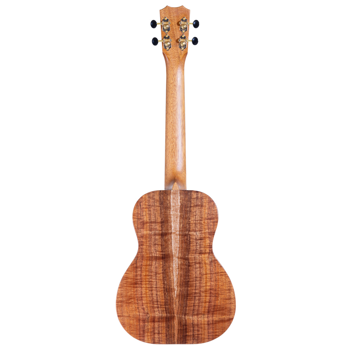 Full back view of Kanile'a KPA-T Pro tenor ukulele serial 30183 with koa back, mahogany neck and tuners