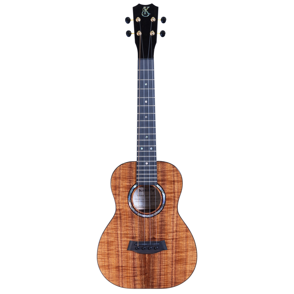 Kanile'a KPA-T Pro tenor ukulele serial 30183, full front view with headstock and gloss koa body