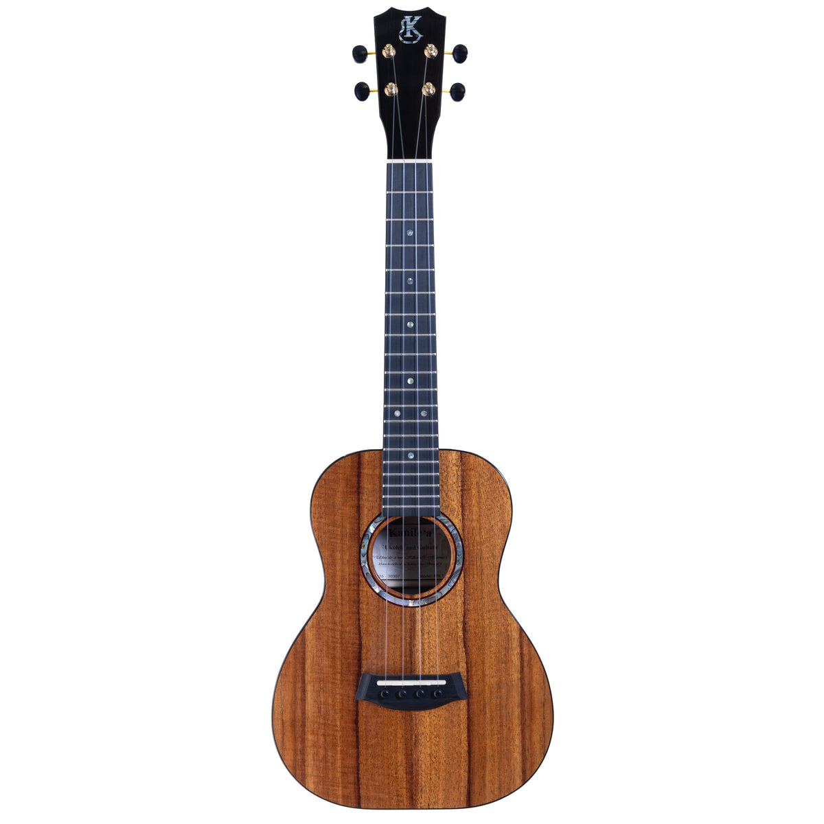 Kanile'a KPA-T Deluxe tenor ukulele, serial 30307, full front view with crown headstock and gloss koa body