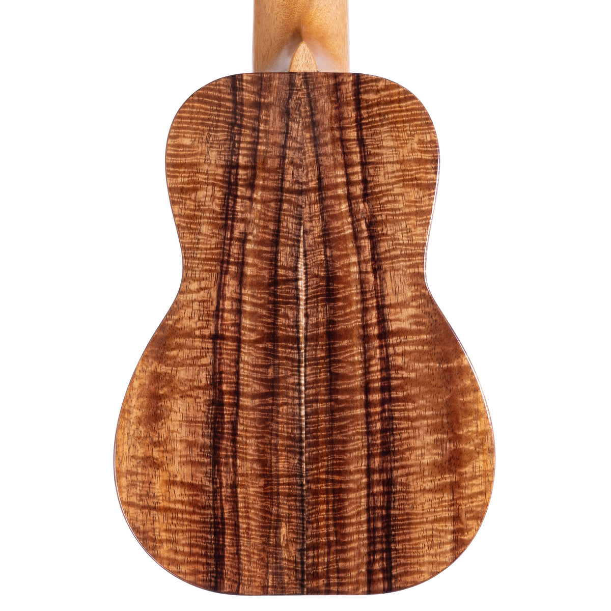 Kanile'a K-1 Deluxe Soprano ukulele, serial 30208: close-up of the koa back