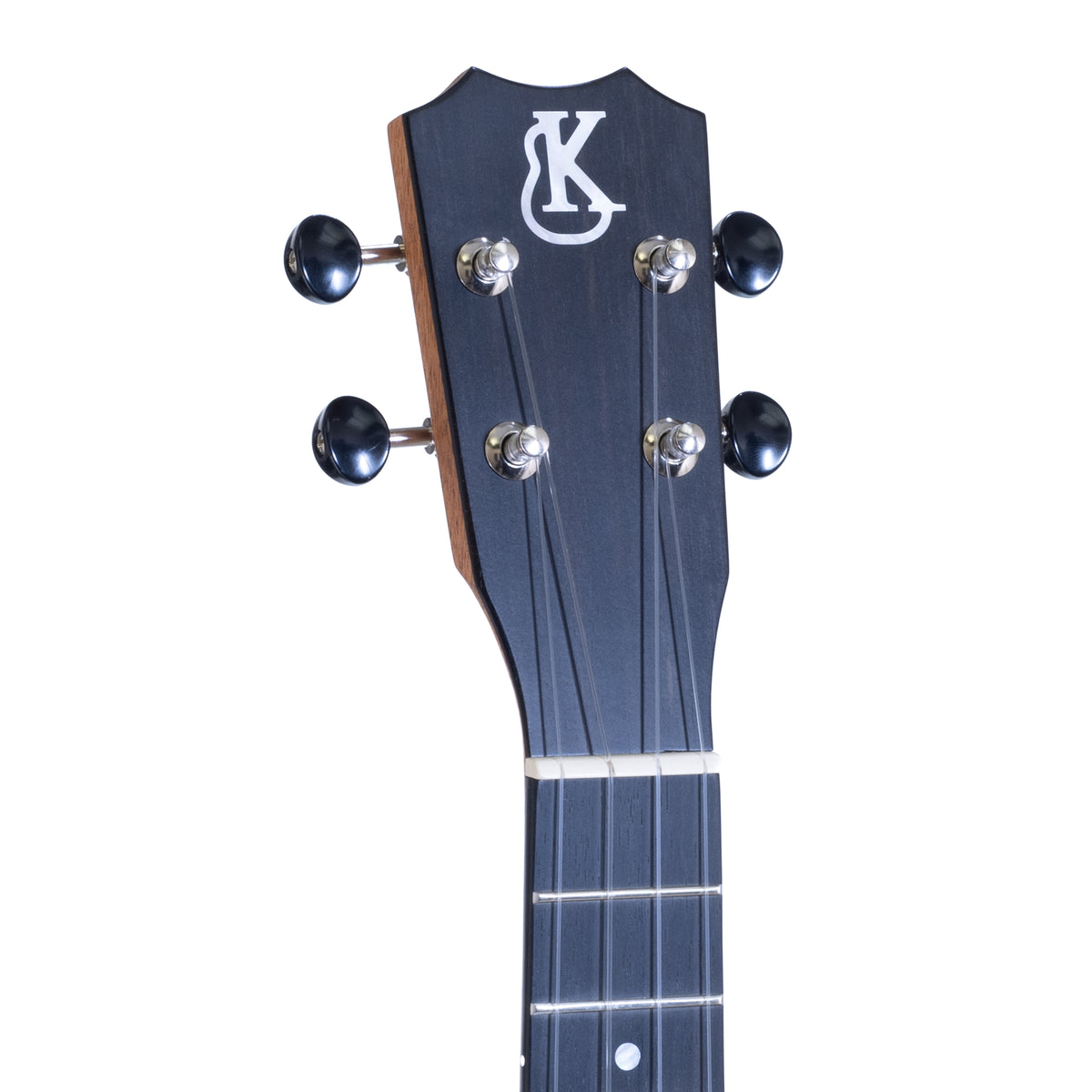 Crown headstock with white mother-of-pearl Kanile'a logo and chrome open gear tuners on Kanile'a K-1 Natural concert ukulele, serial 30188